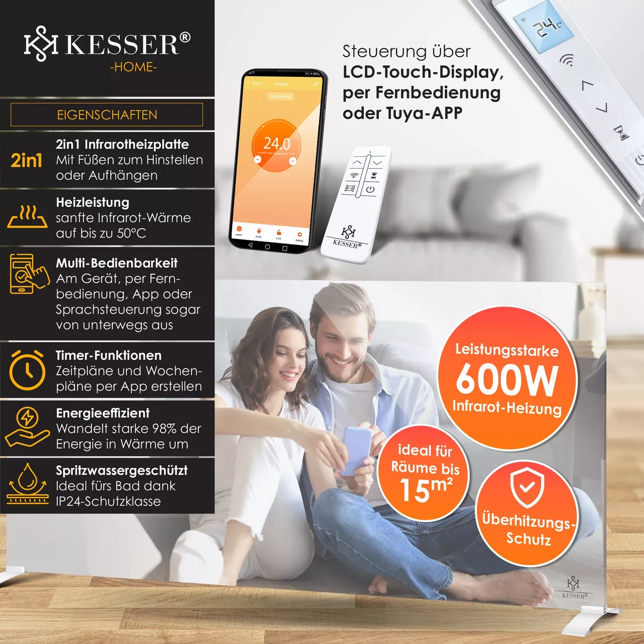 Инфракрасный обогреватель KESSER 50°C 600 Вт (225852449725-600) - фото 2 Инфракрасный обогреватель KESSER 50°C 600 Вт (225852449725-600) - фото 2