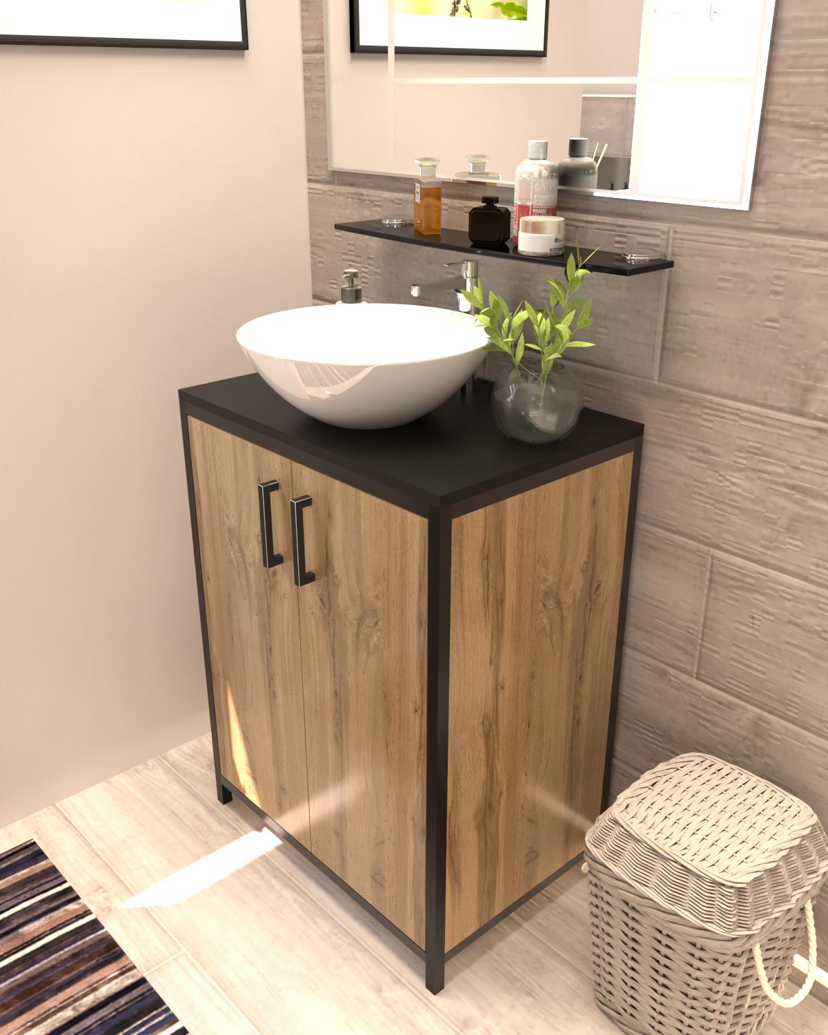 Тумба в ванную под умывальник EcoLoft Большая DSP-1465-1 в стиле лофт Дуб Аппалачи (34714239)