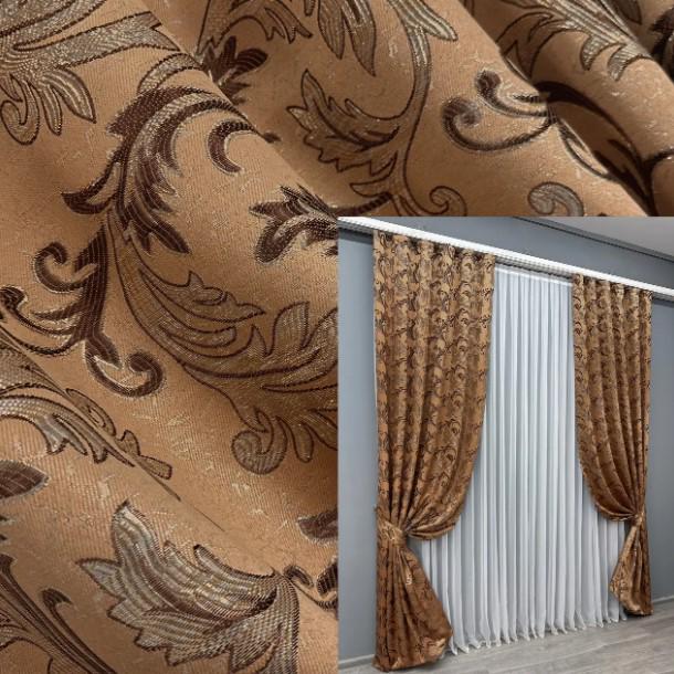 Тканина для штор жакард Завиток 1,45 м Карамельний (1642ш) - фото 2 Тканина для штор жакард Завиток 1,45 м Карамельний (1642ш) - фото 2