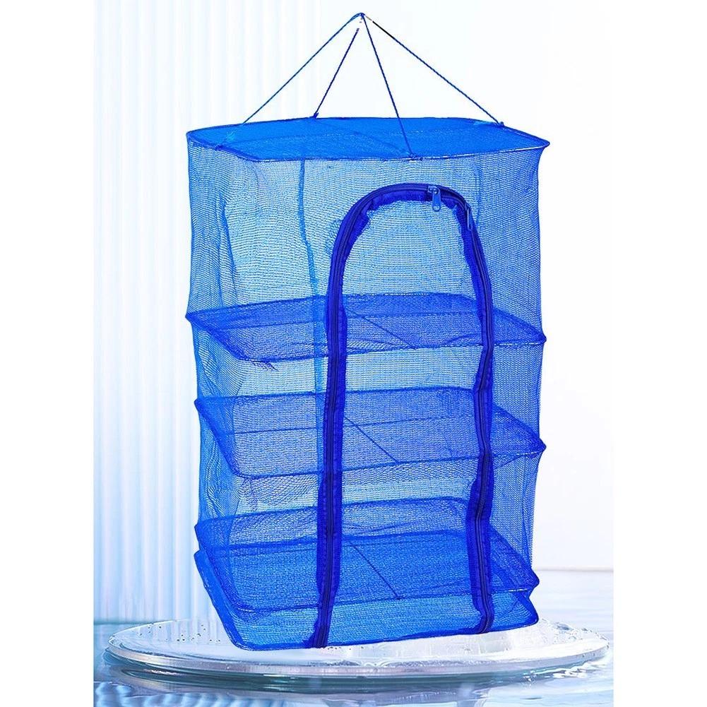 Сетка-сушилка для рыбы/овощей/фруктов/трав/грибов 3 яруса 34x34x64 см Синий (id_118962)