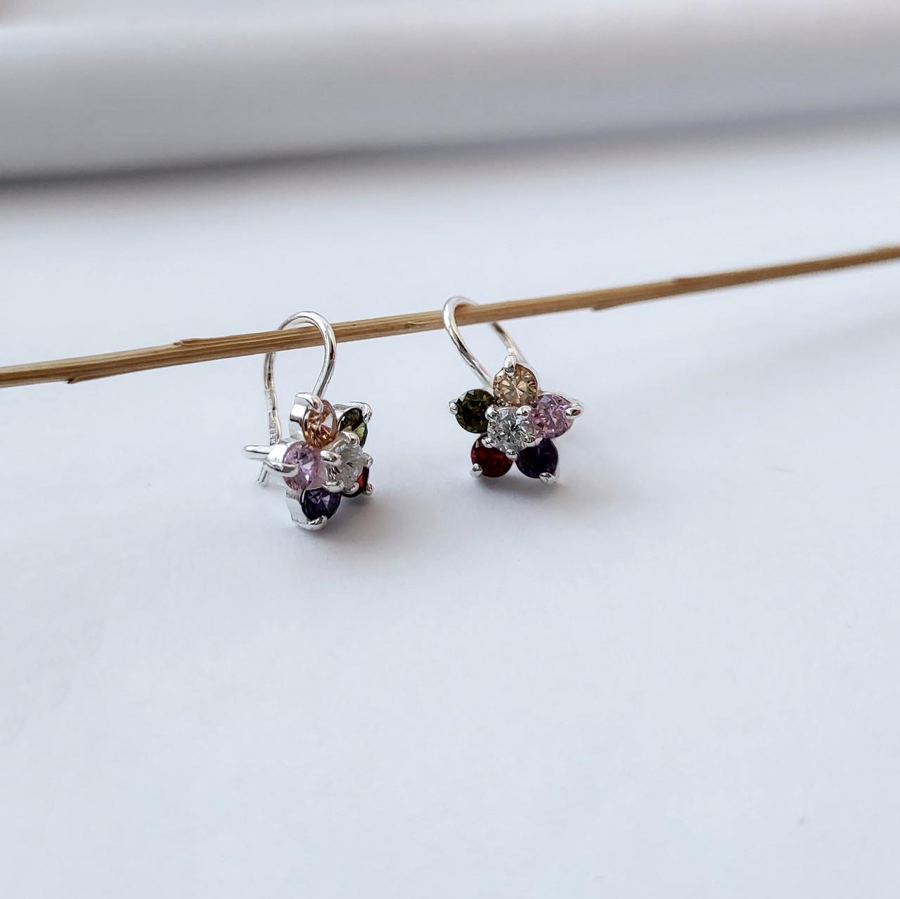 Серьги серебряные Малинка Цветок детские на петле 925 пробы (2129/1)