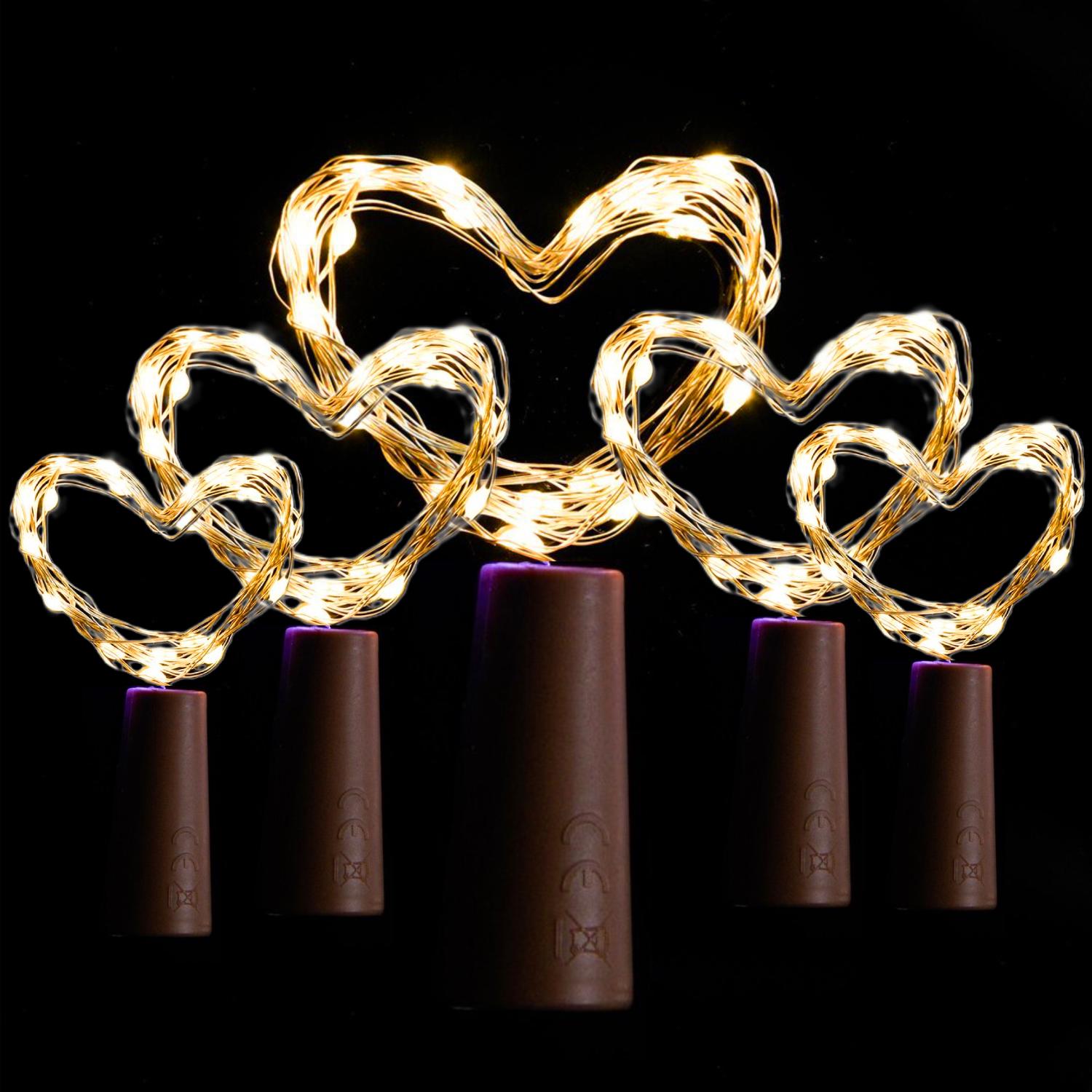 Набор гирлянд пробка 5 шт. от батареек AAA/20 LED 2 м теплый Белый без мерцания (35934) - фото 12