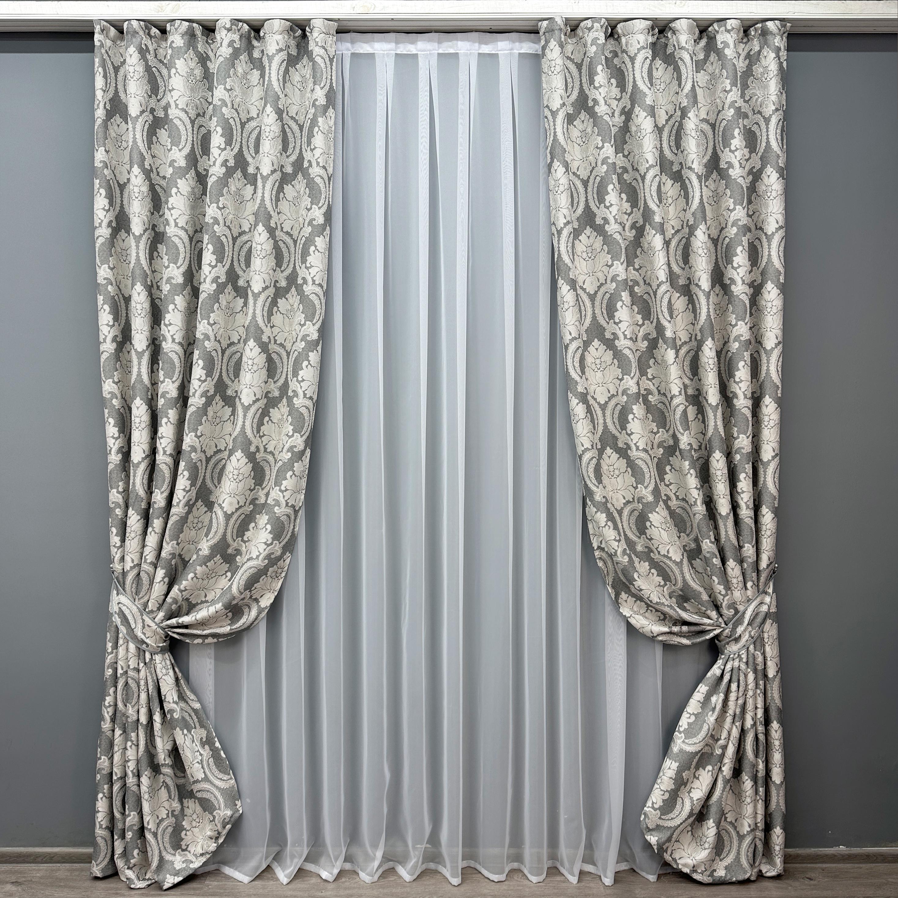 Комплект штор VR-Textil Корона Марія № 1266ш 100х270 см 2 шт. Графітовий з світло-бежевим (31-581)