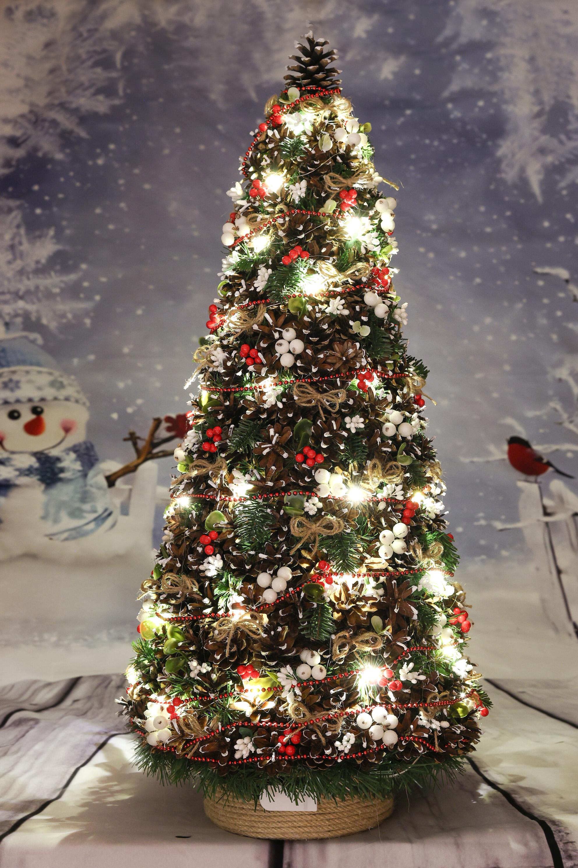 Ялинка декоративна новорічна GALA DECOR з лед підсвіткою зі шишок, ягід та бантів 75 см (Е7501БЛ)