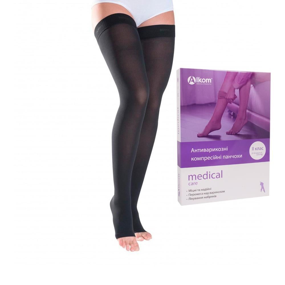Чулки компрессионные Алком 00202-6 2 класс 23-32 мм рт.ст. открытый носок черный (31163712)