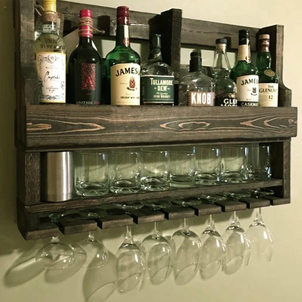 Полка для вина настенная из дерева Шитома Мокко (ПНК-009310)