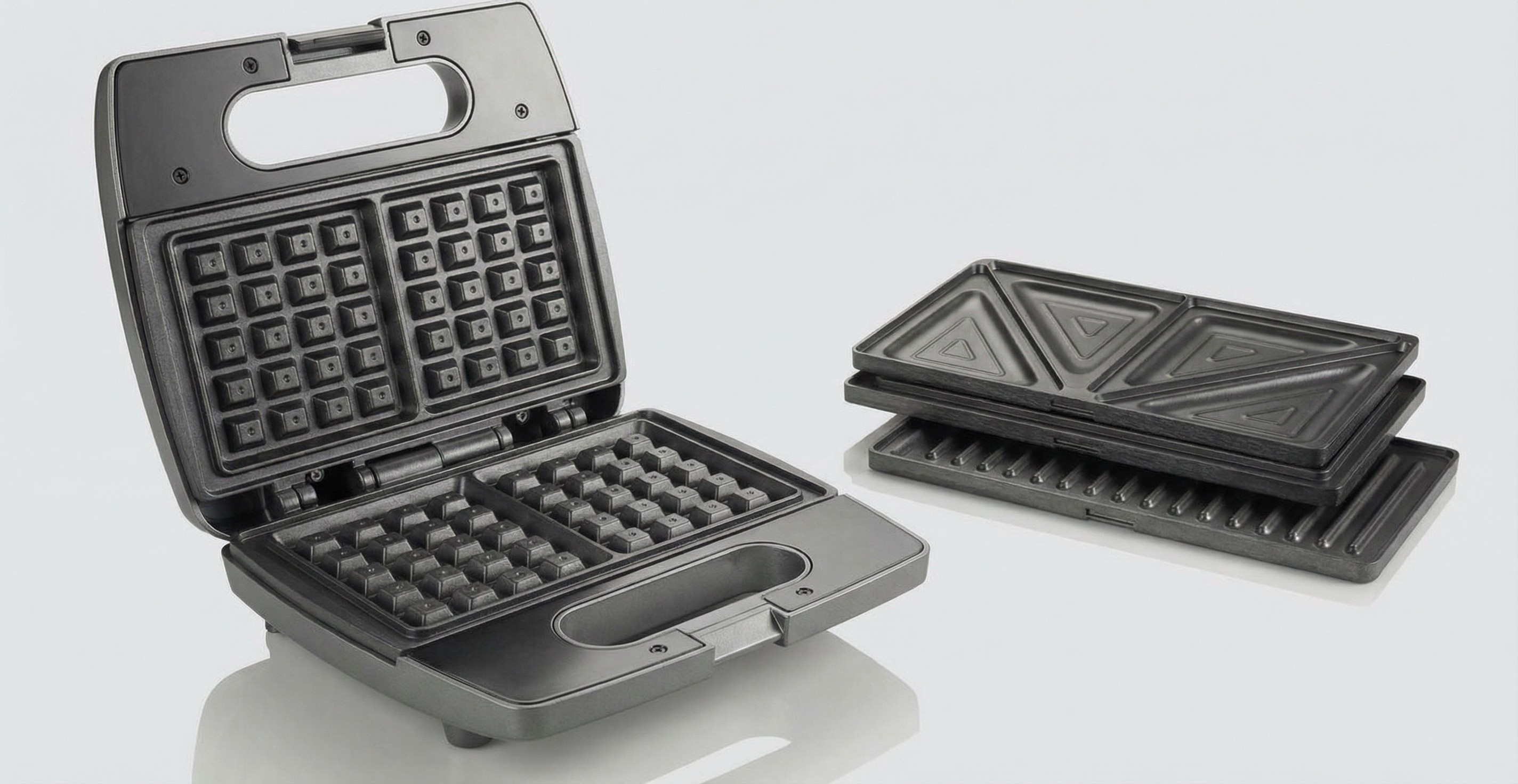 Бутербродниця 3в1 зі змінними пластинами 700 Вт 3 пластини з антипригарним покриттям Сірий (SM703GCG)