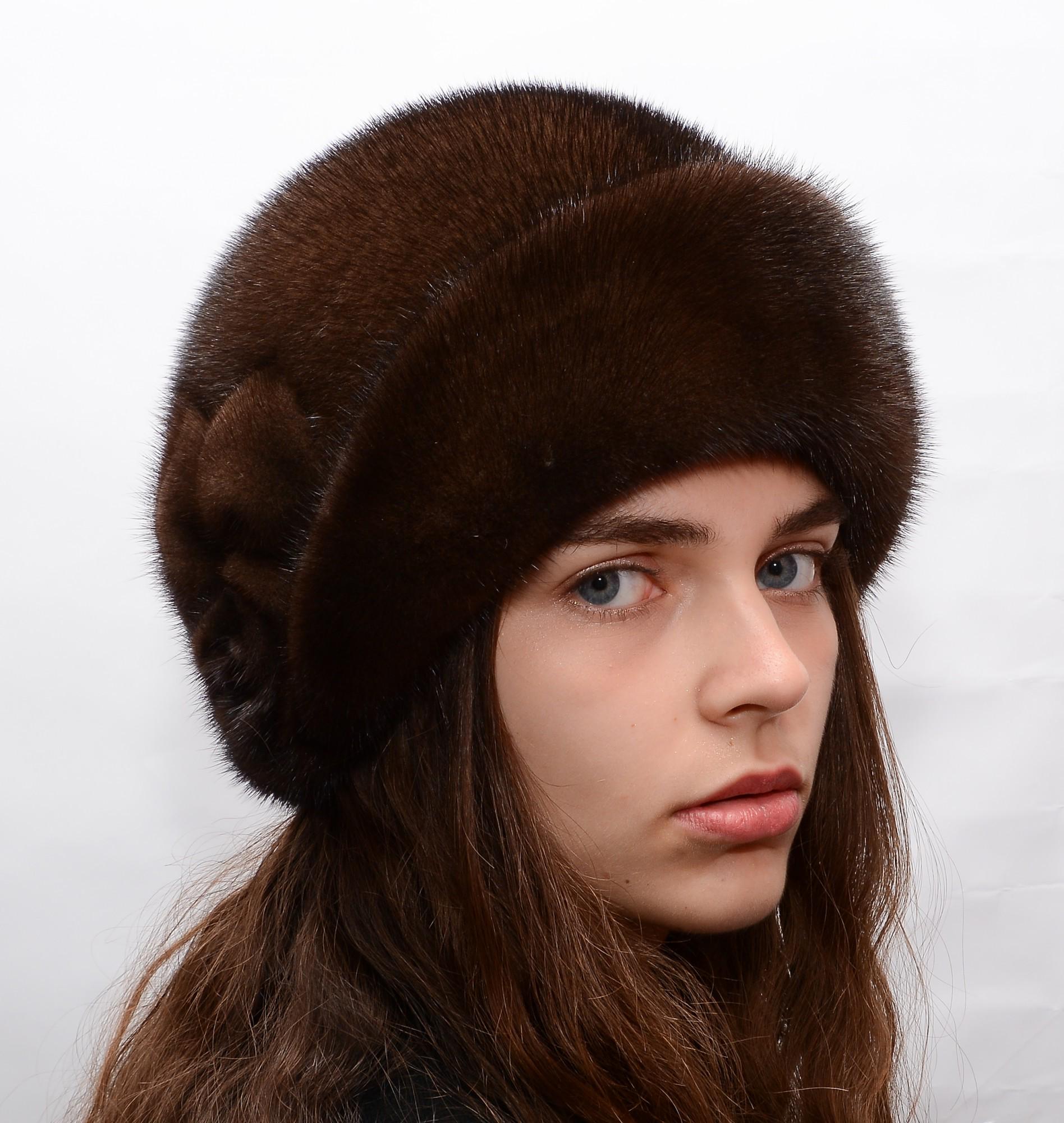 Женская шляпа Меховой стиль Роза норковый XL-XXL Коричневый (012)
