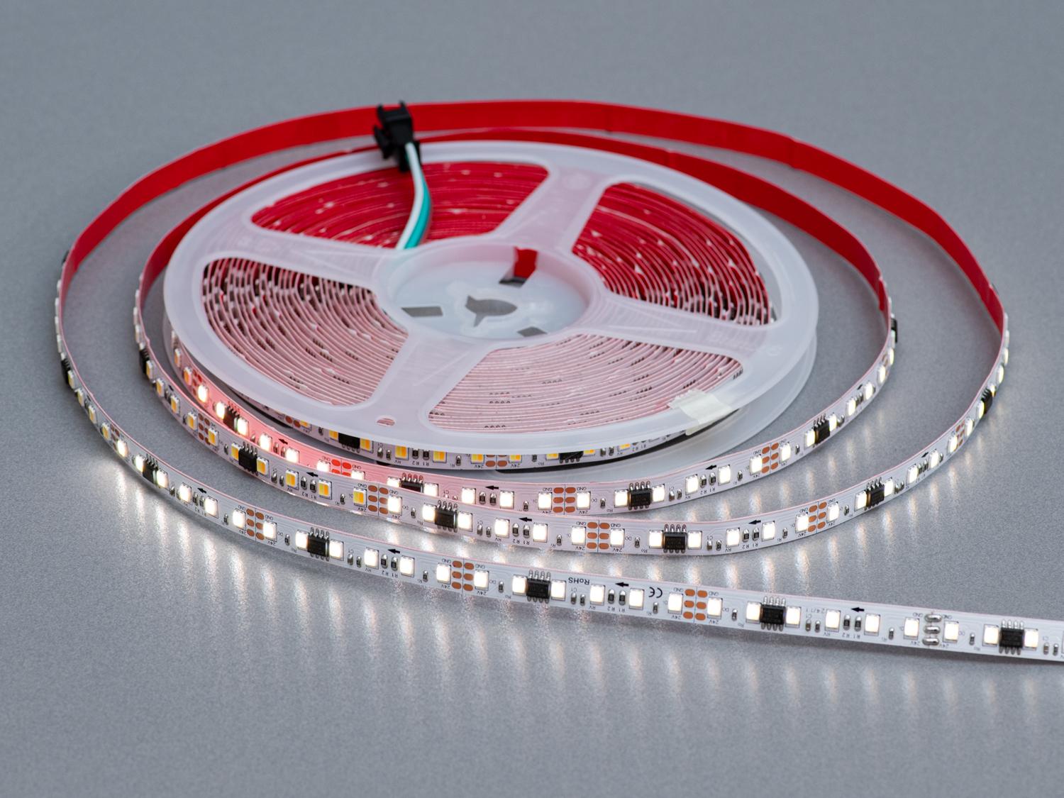 Светодиодная лента адресная 24 В 120 диодов на метр 8 мм Теплый/Холодный Белый (NWS24-2835-120-CW+WW-20-8)