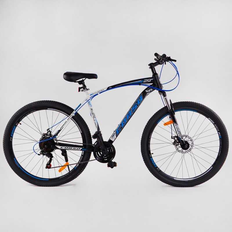 Велосипед спортивный Corso High Race Pro 29" скорость 21 стальная рама White/Blue (115658)