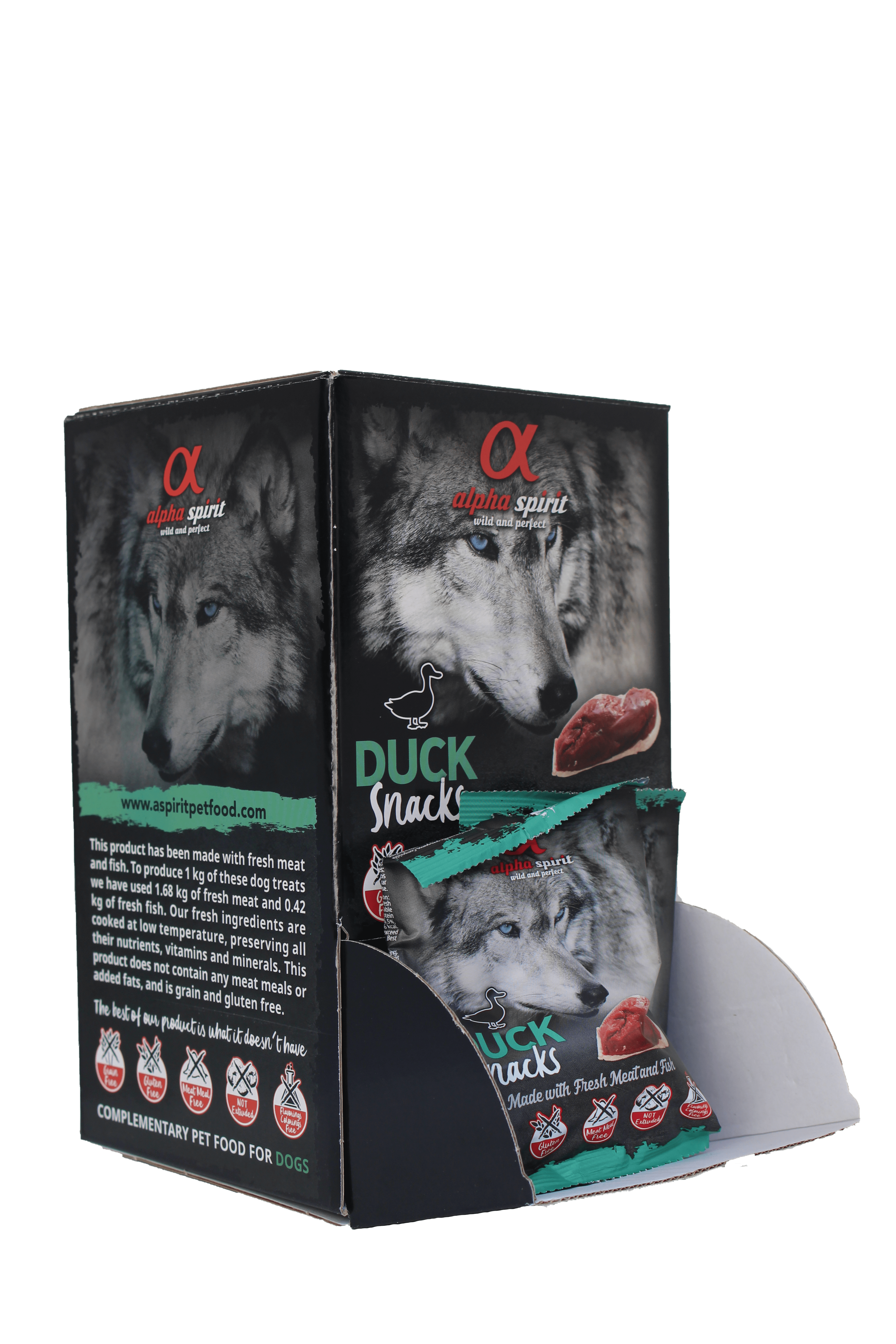 Лакомства для собак Alpha Spirit Snacks Box полувлажные беззерновые кубики с уткой 24 шт. 50 г (as4008350Box)