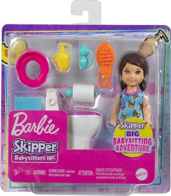 Лялька Барбі Скіппер Малеча Ванна кімната Barbie Skipper Babysitters Inc Brunette Doll Potty & Bathroom (HJY27)