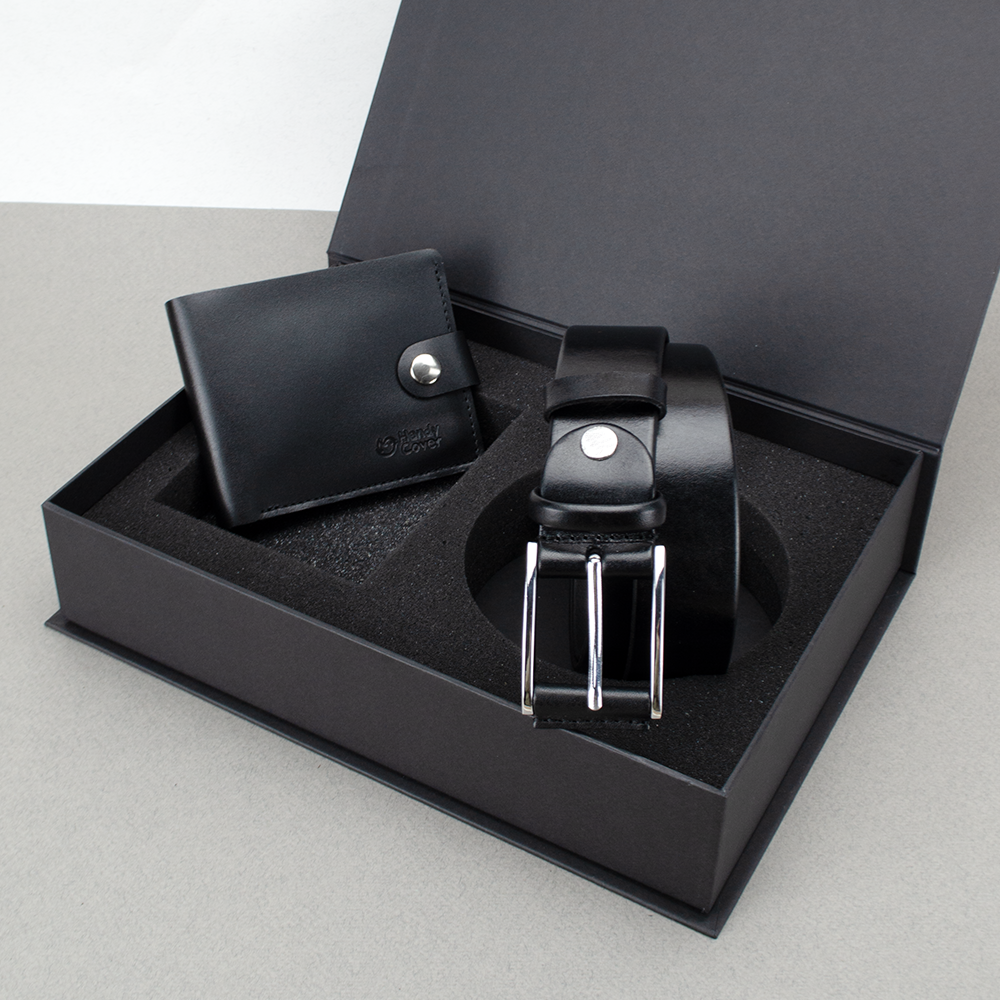 Подарочный набор мужской Handycover 2503 портмоне/ремень в коробке Черный (2443918718)