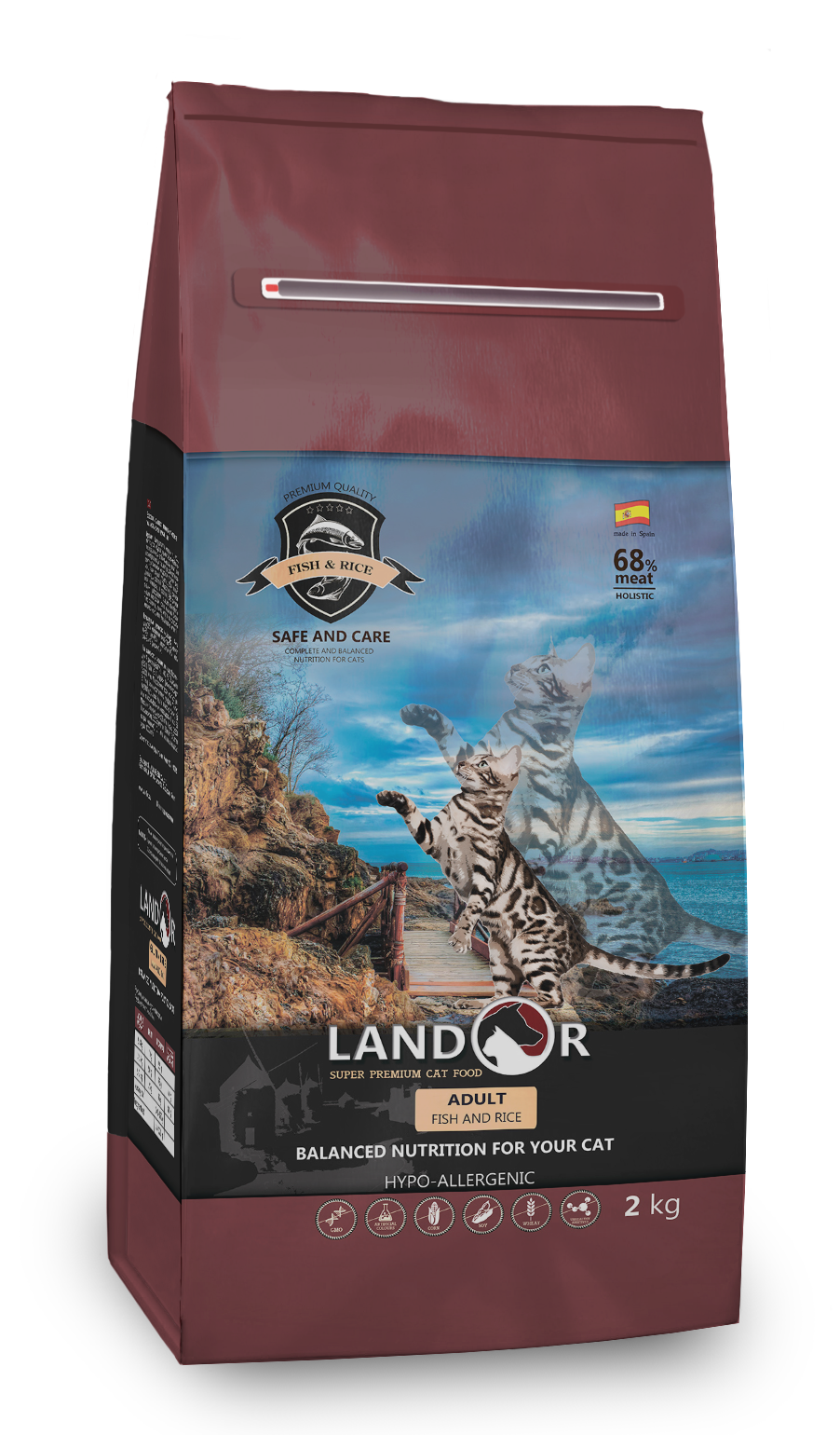 Корм сухий для дорослих котів LANDOR Fish&Rice Риба з рисом 2 кг (31365258)