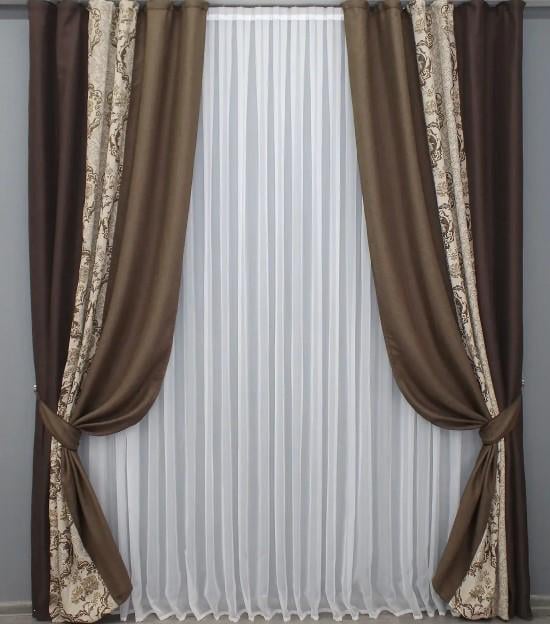 Шторы лен/блекаут 1,5х2,7 м 2 шт. Венге/Бежевый/Коричневый (016дк/291-973-277ш)