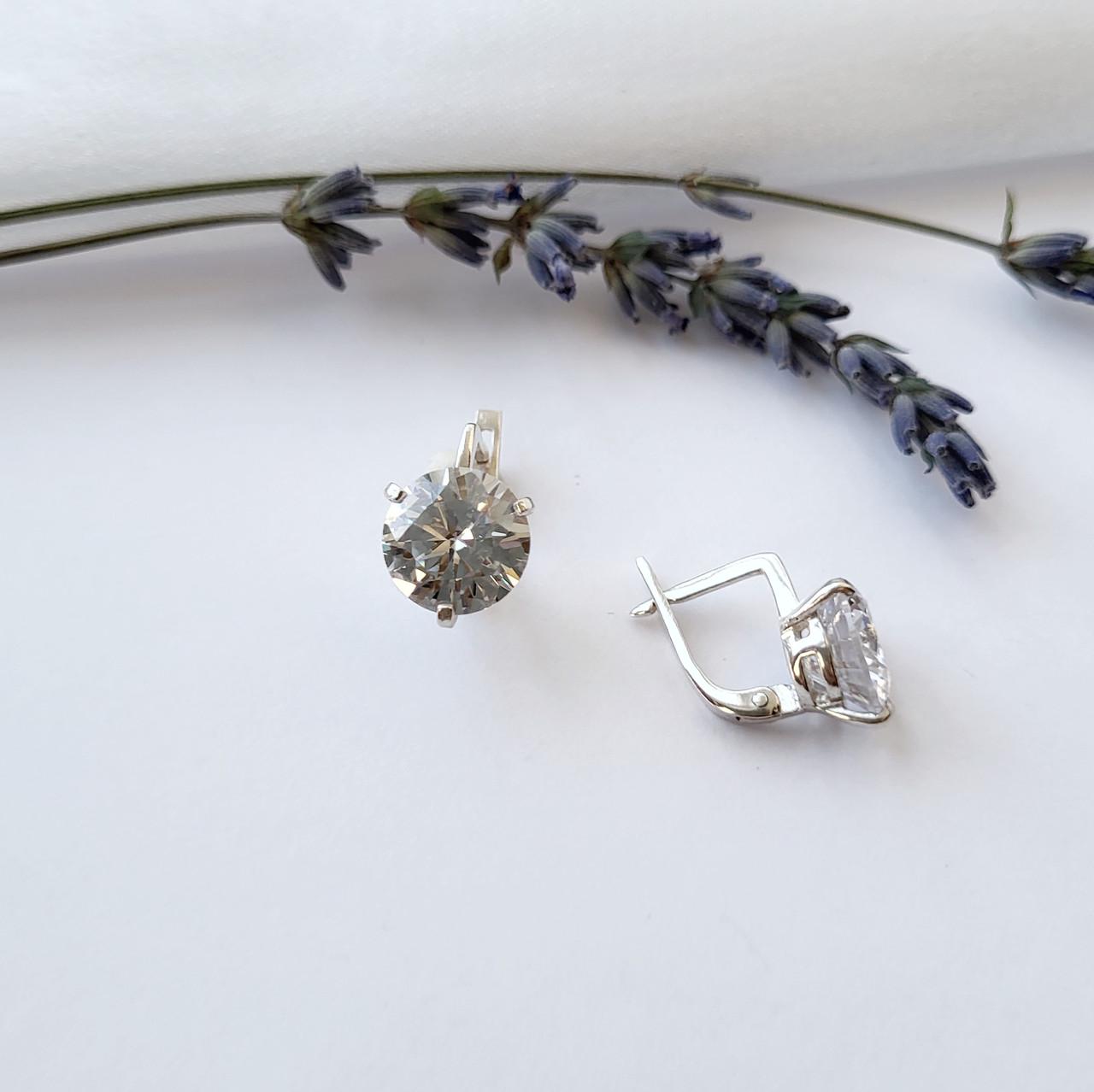 Серебряные серьги с белым камнем 10 мм 925 проба 3,20 г (2455)