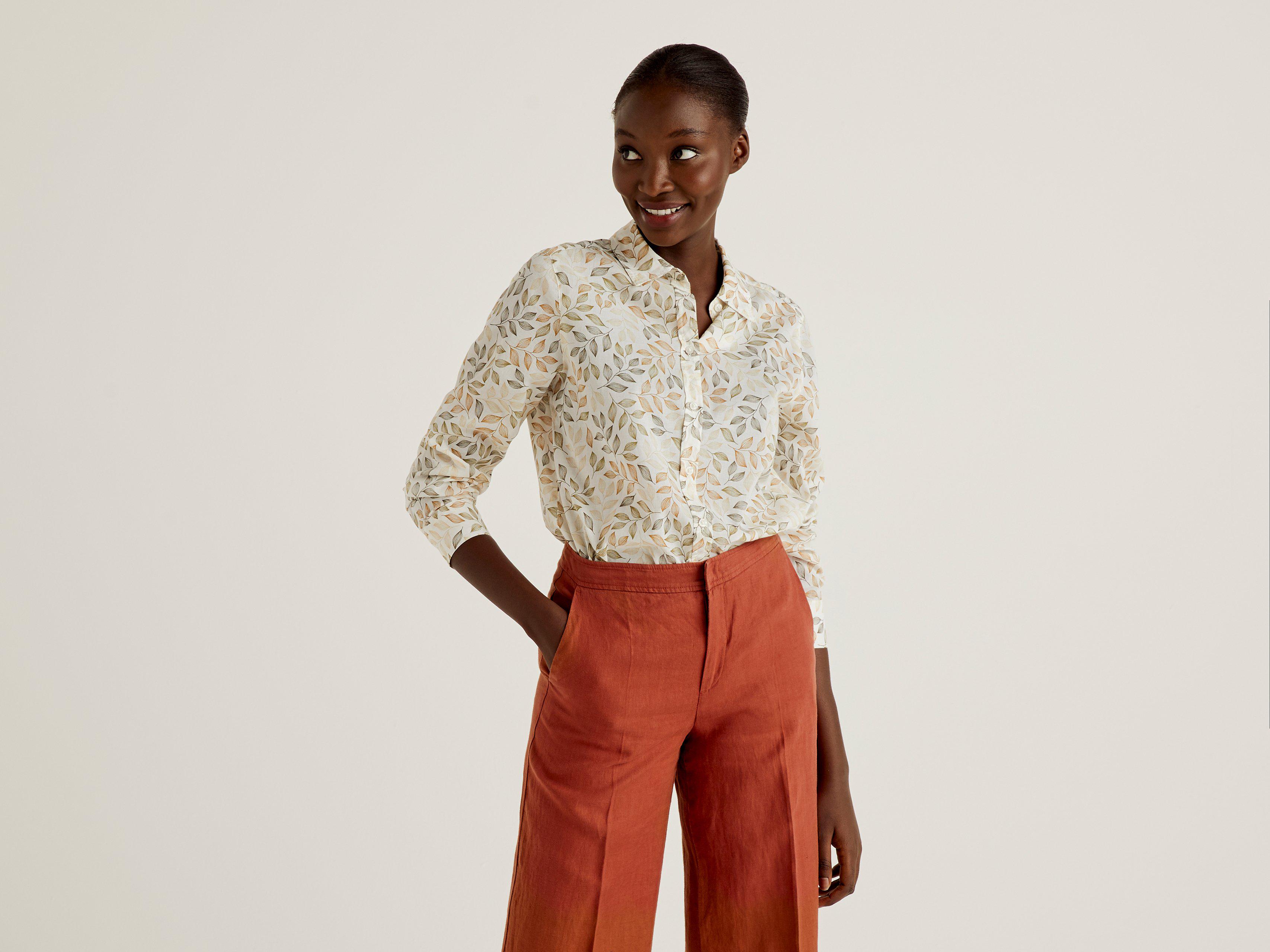 Рубашка женская Benetton 5oa95q8u4 M Бежевый