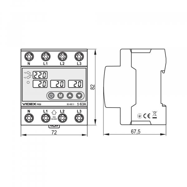 Реле контролю Videx трифазне RESIST 145-300 В/1-63 А - фото 3 Реле контролю Videx трифазне RESIST 145-300 В/1-63 А - фото 3