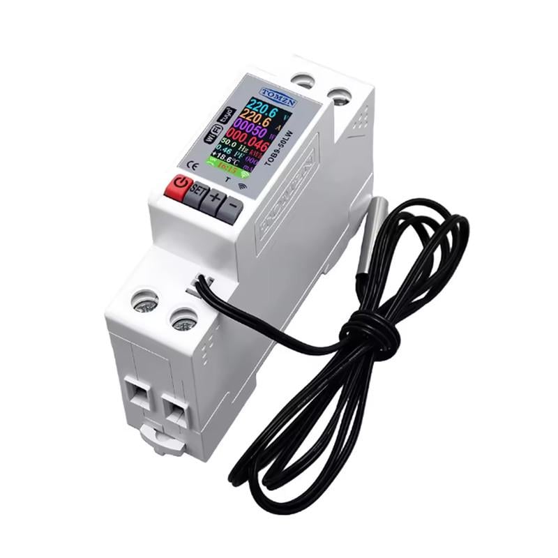 Реле умное WiFi TOMZN с полной защитой/счетчиками/таймером/датчик NTC/1P+N 50A 230V Smart Life/Tuya (TOB9-50LW)