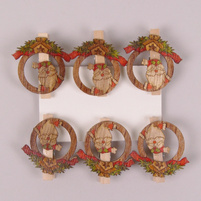 Декор на прищепке Табличка с Санта-Клаусом 6 шт. (25950)