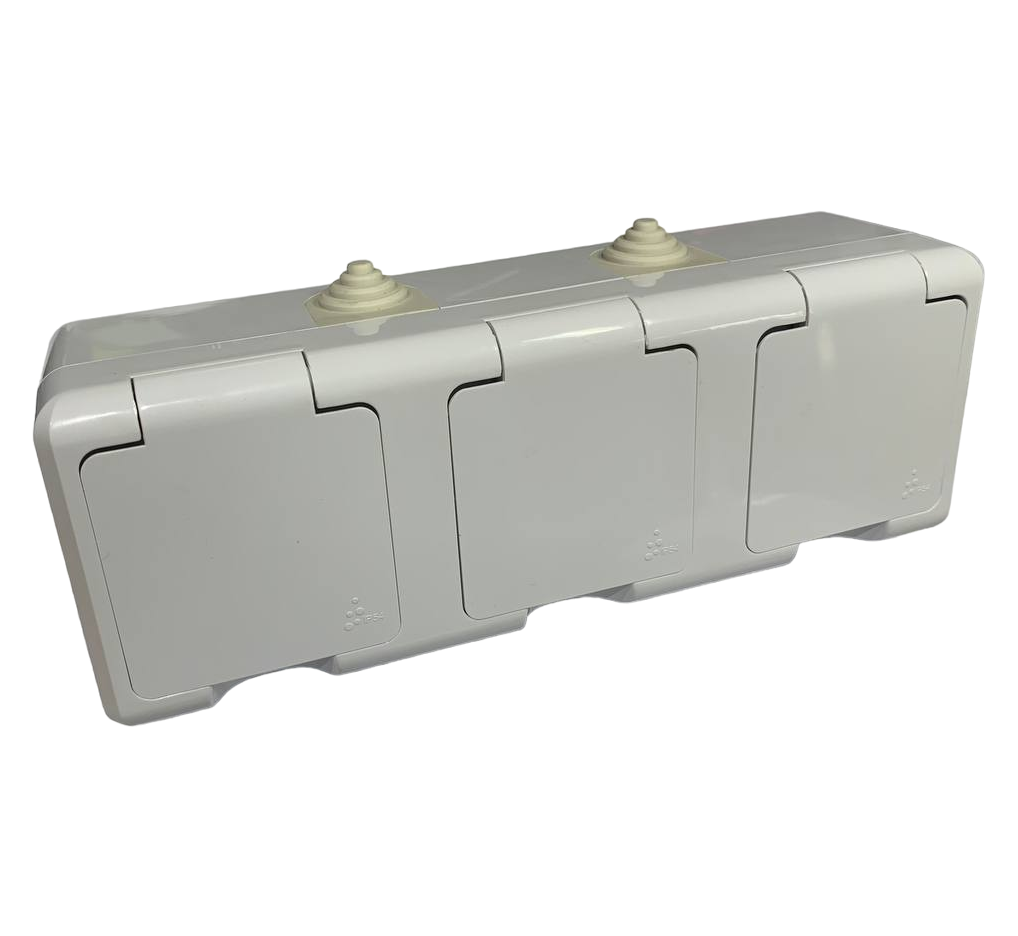 Розетка влагозащитная Lumano AQUA тройная накладная с крышкой 16А IP54 Белый (000018665)