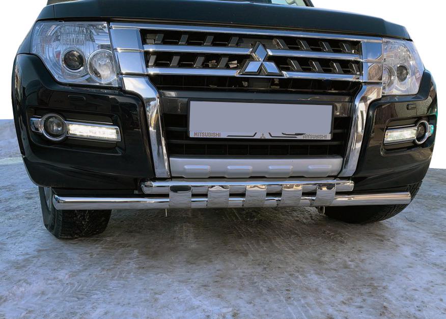 Передняя защита ST015 CAN для Mitsubishi Pajero Wagon IV нержавеющая сталь Хром