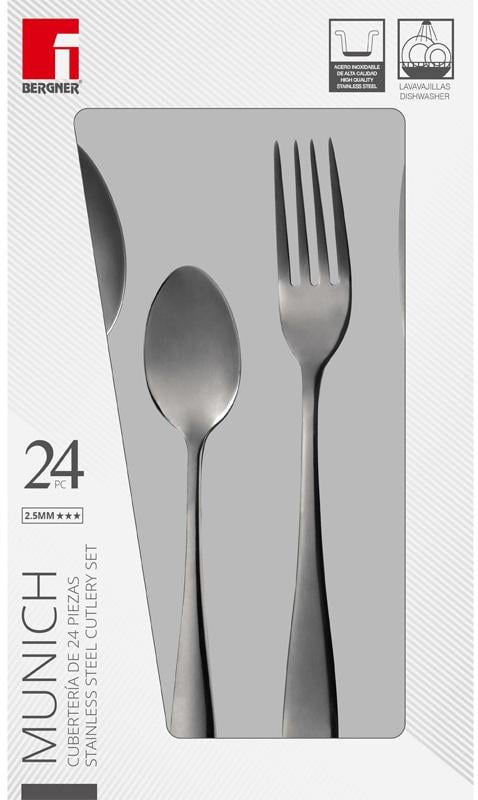 Набор столовых приборов Bergner Munich на 6 персон 24 пр. Черный матовый (BG-5132-BK) - фото 2 Набор столовых приборов Bergner Munich на 6 персон 24 пр. Черный матовый (BG-5132-BK) - фото 2