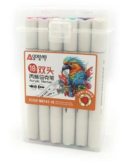 Набор акриловых скетчмаркеров Aodemei двухсторонних 18 цветов
