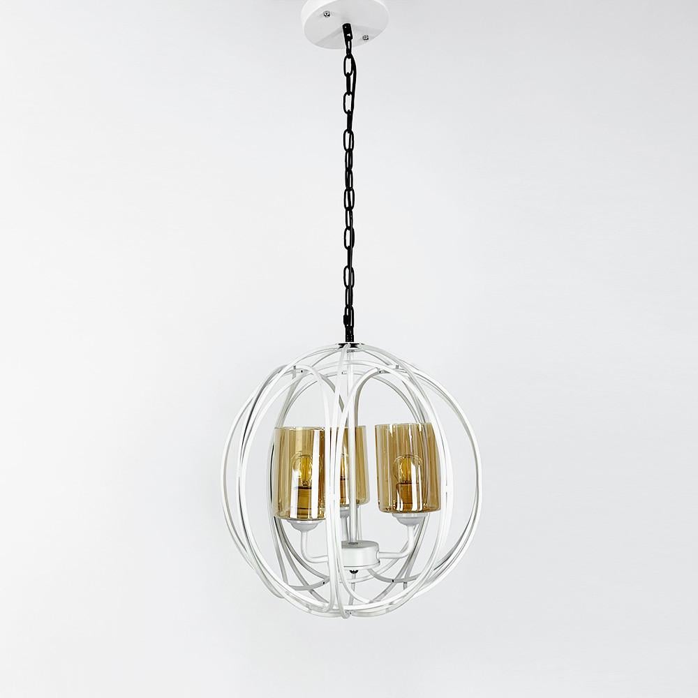 Люстра лофт формы плетеный шар на 3 янтарных плафона Белый (160/3 WT AM/GR)