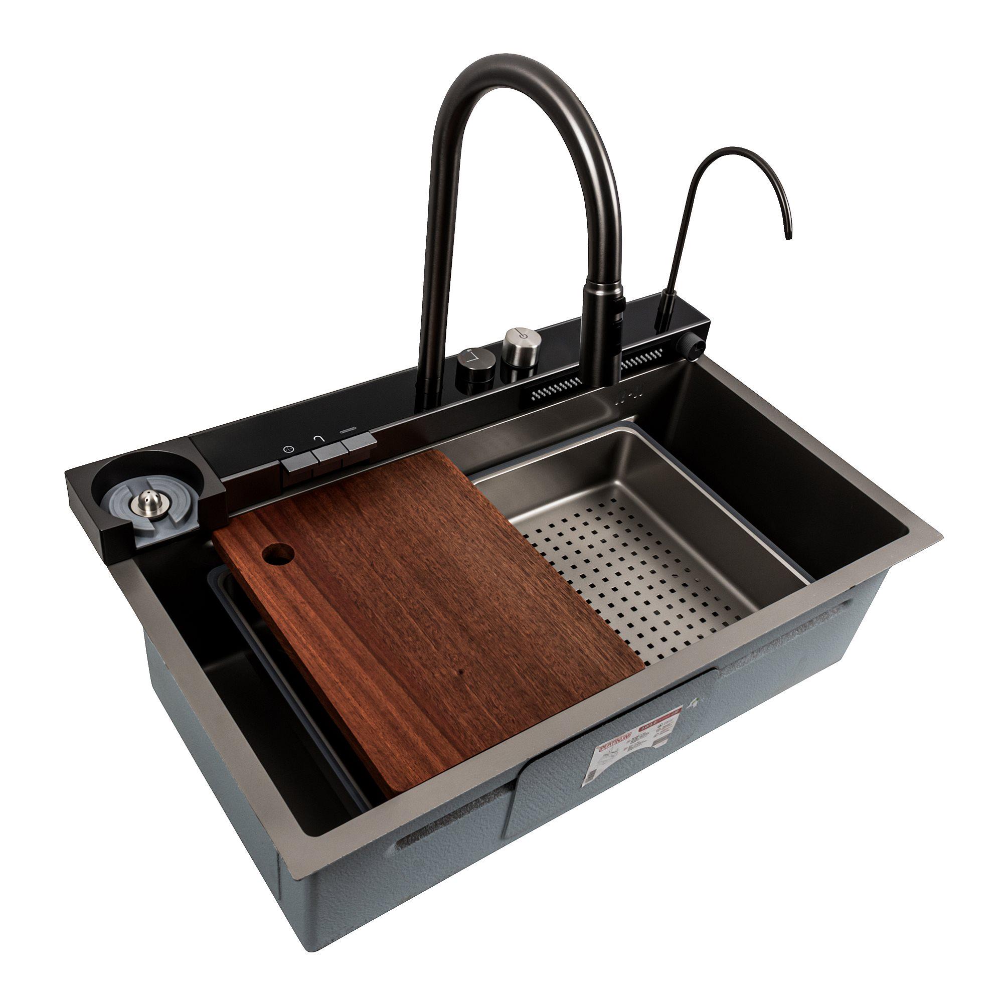 Мийка кухонна Platinum Handmade Водоспад 75x46D PVD Сірий (000041260)