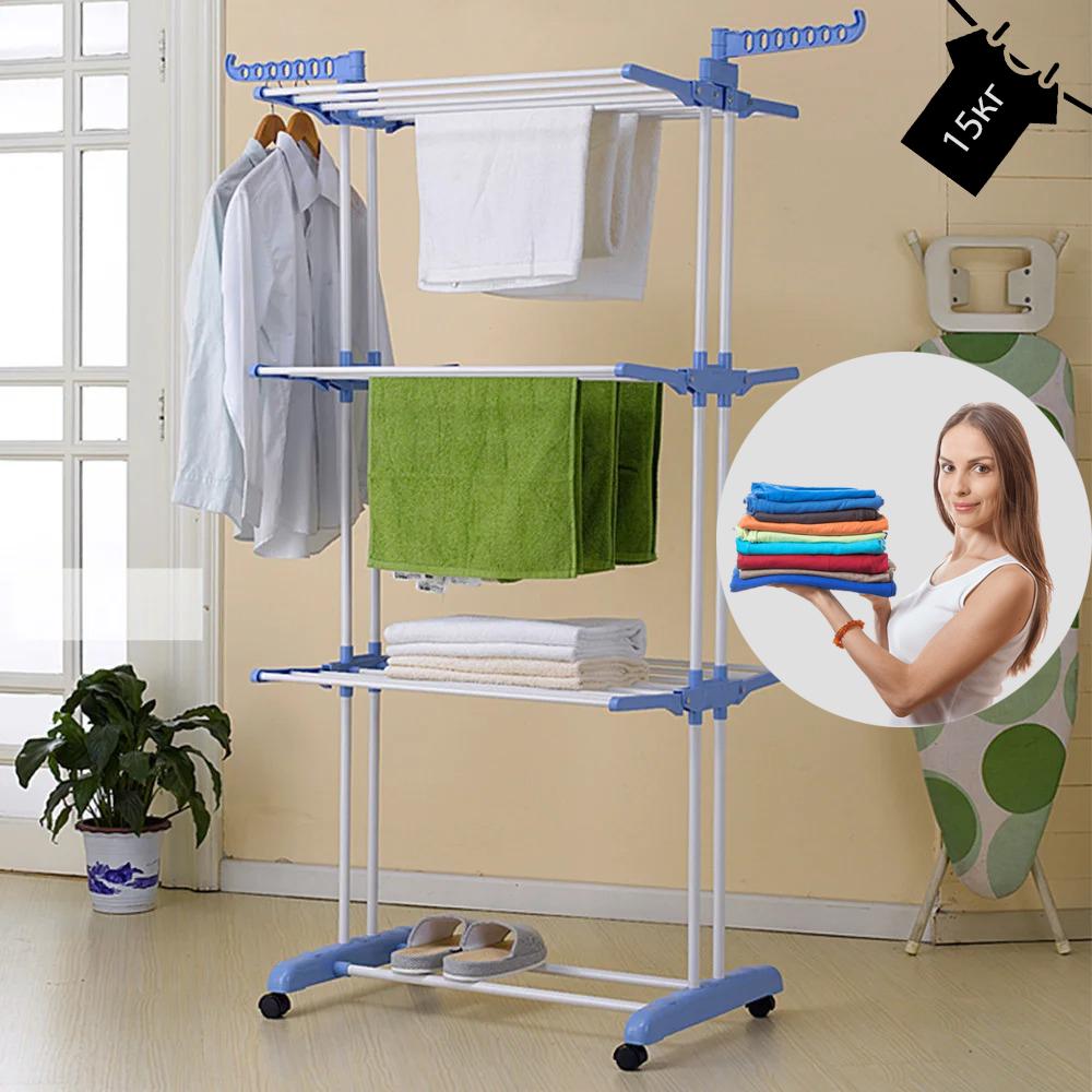 Сушка для білизни складна Garment Rack Вертикальна на 3 яруси з колесами - фото 2