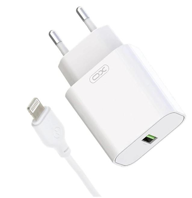 Зарядное устройство сетевое XO L103 QC3.0 с USB/3A портом и кабелем USB Lightning Белый (1830482338)