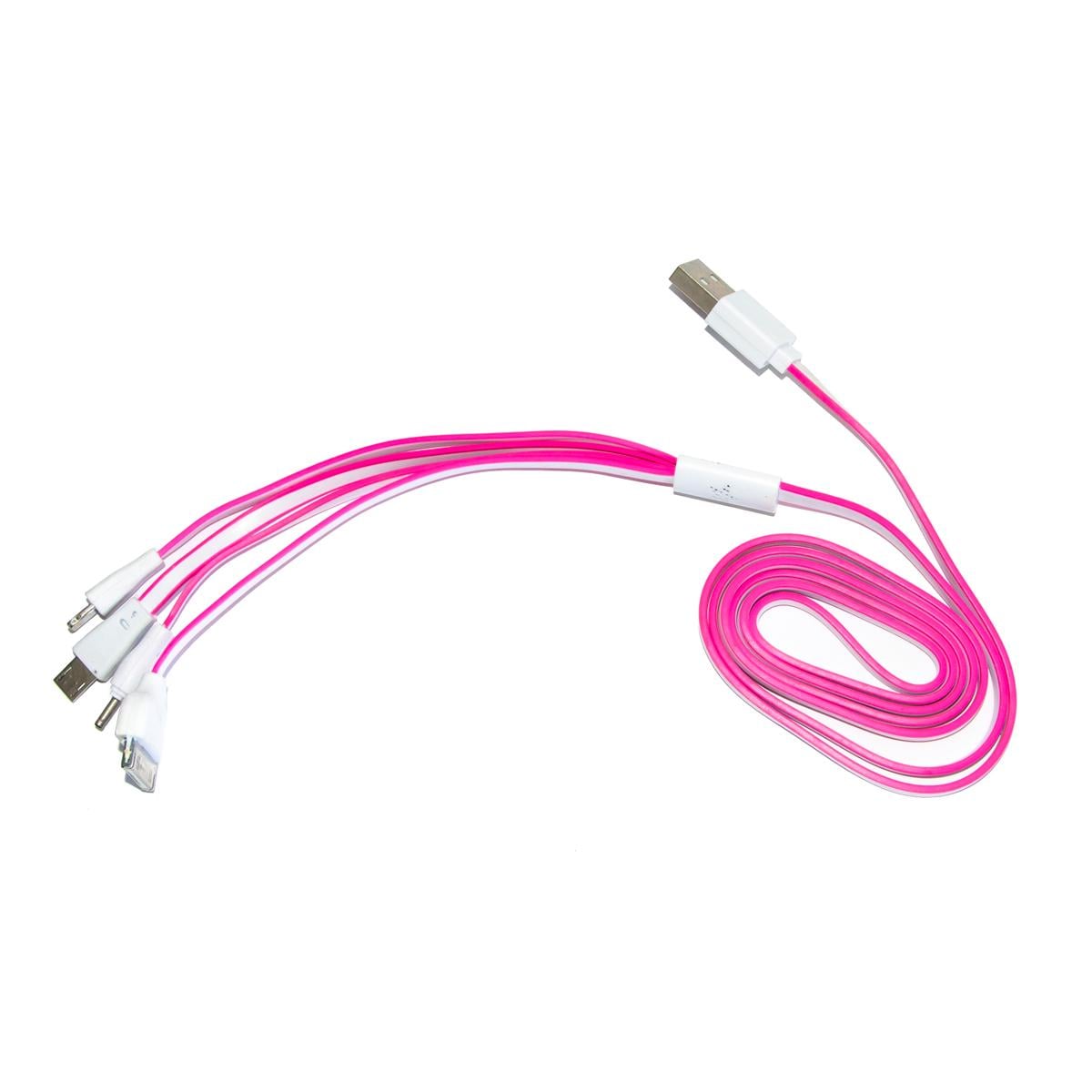 Кабель для зарядки телефонов Flat 4в1 lightning/microUSB/30 pin/DC2 мм 115 см Розовый (1009686-Pink)