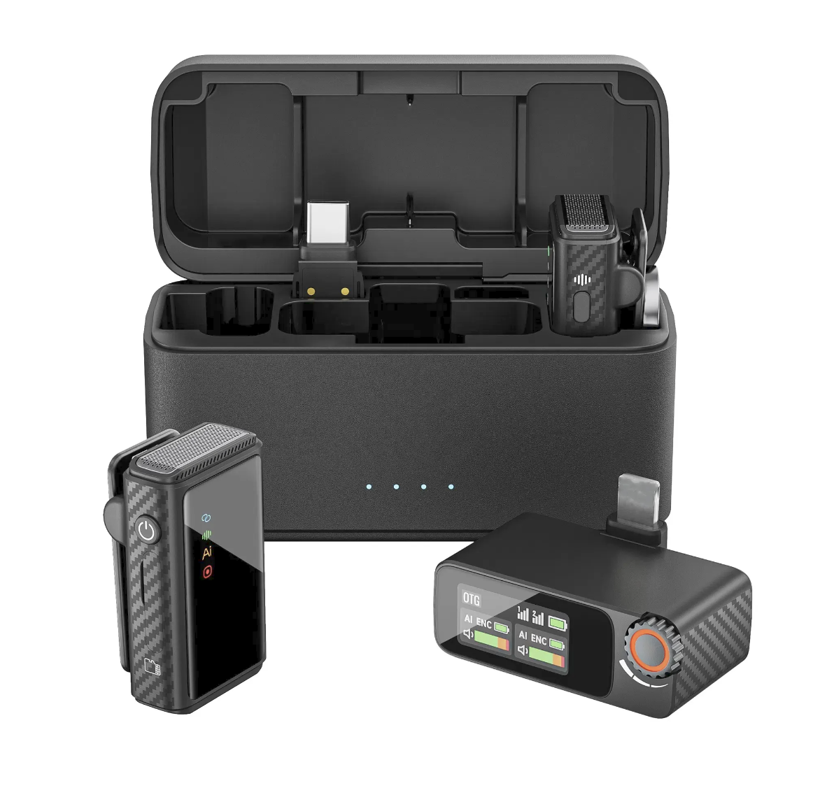 Петличная система беспроводная M15 с функцией уменьшения шума AI для телефонов Type-C/Lightning и камеры