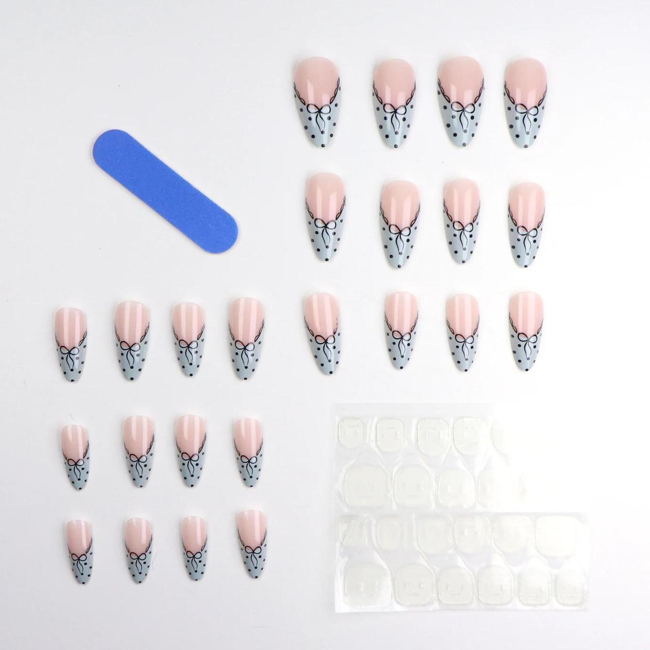 Накладные ногти френч с дизайном бант в горошек миндаль с клеевыми пластинами 24 шт. Белый с черным (2789190687) - фото 7 Накладные ногти френч с дизайном бант в горошек миндаль с клеевыми пластинами 24 шт. Белый с черным (2789190687) - фото 7