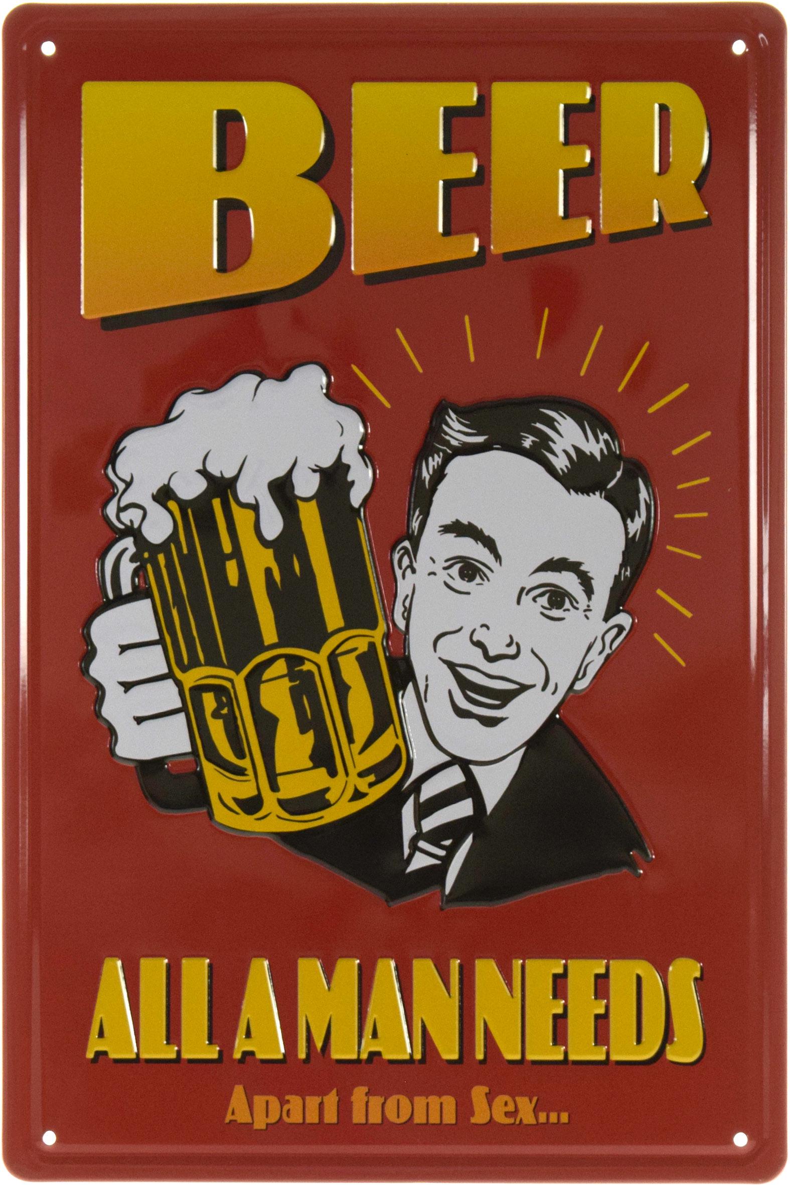 Табличка металева Пиво Все Що Потрібно Чоловікові/Beer All A Man Needs 20x30 см