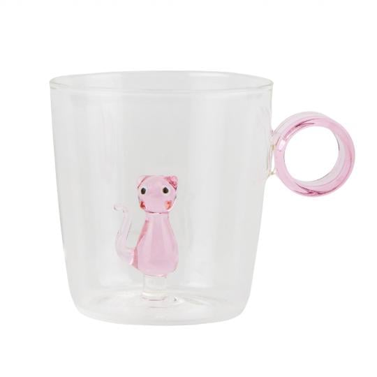 Кружка с фигуркой Elisey Кошка стеклянная 300 мл Прозрачный с розовым (135-81-9220-004)