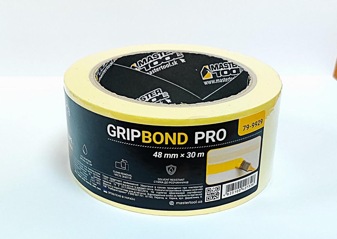 Лента малярная универсальная MasterTool GripBond Pro 48 мм х30 м Желтый (79-9929) Лента малярная универсальная MasterTool GripBond Pro 48 мм х30 м Желтый (79-9929)