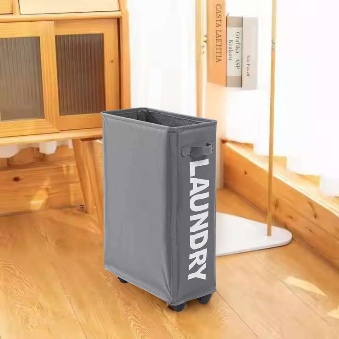 Кошик для білизни зі знімним мішком-сіткою складаний на колесах Сірий - фото 2