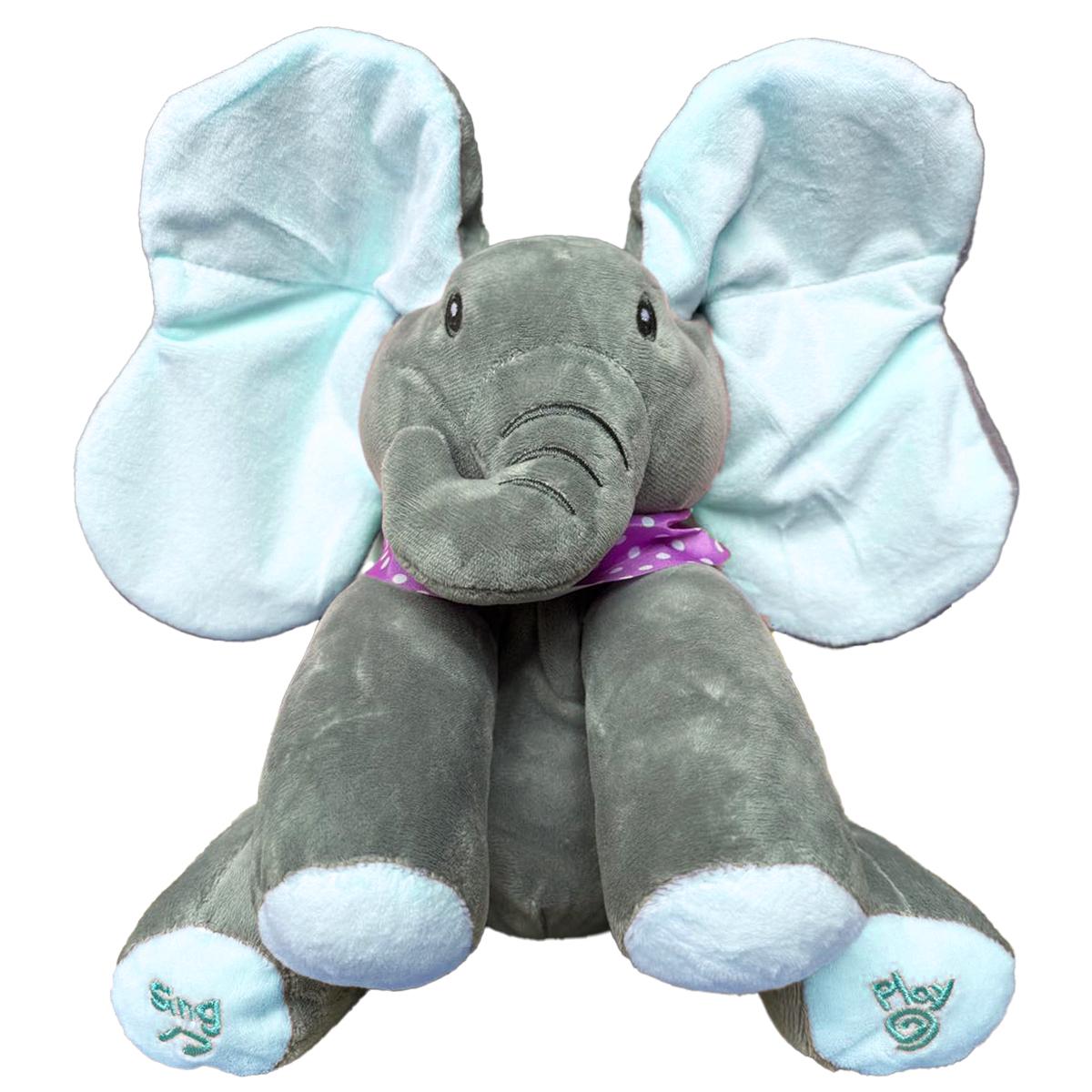 М'яка іграшка музична Слоник з вухами що рухаються і голосовими функціями 25 см Сірий/Блакитний (26441973)
