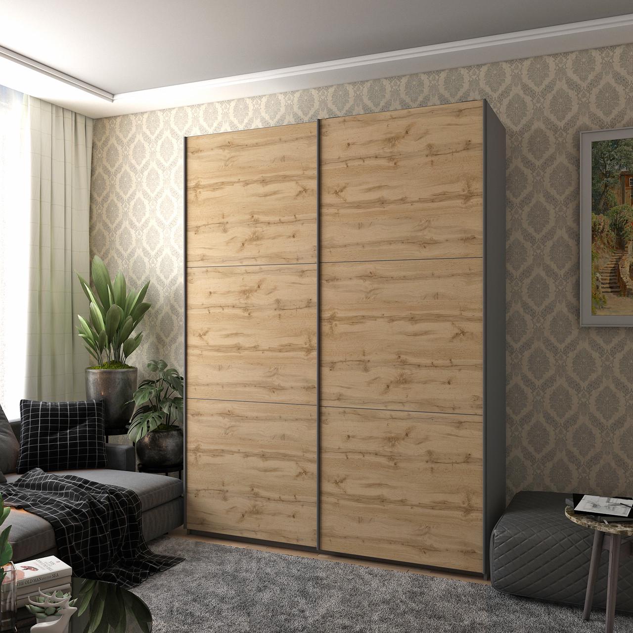 Шкаф-купе Doros G-Caiser 2 ДСП 3 части 180х60х240 см Графитовый/Дуб Эвок (42005014)