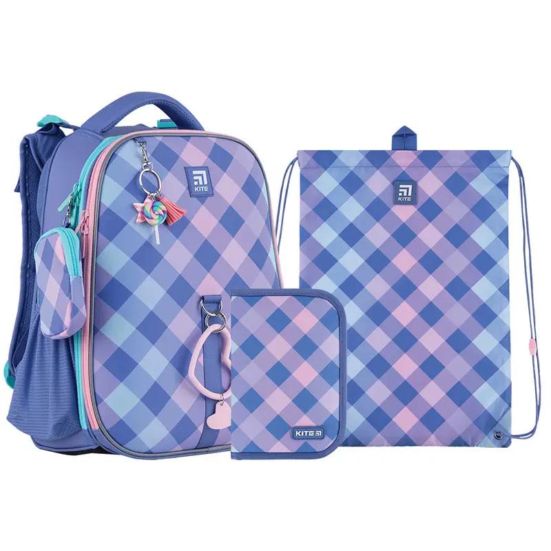 Школьный рюкзак KITE SET K24-531M-2 Purple Chequer с пеналом и сумкой для обуви (994228)