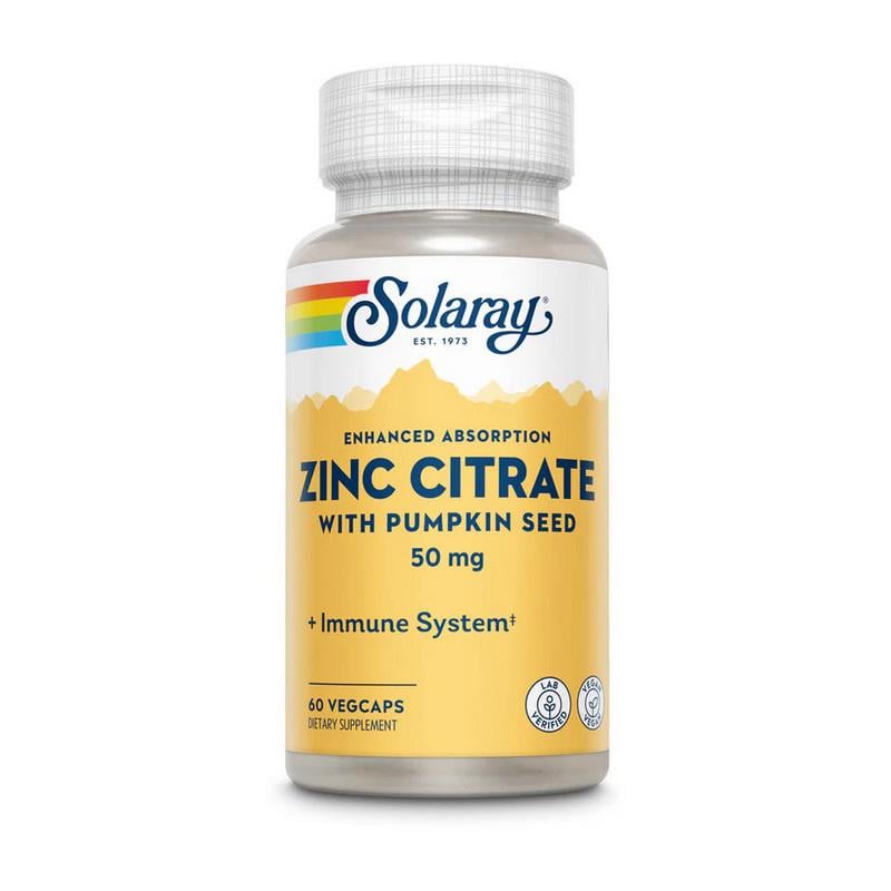 Цинк цитрат с семечками тыквы Solaray Zinc Citrate 50 mg 60 вер. капс.