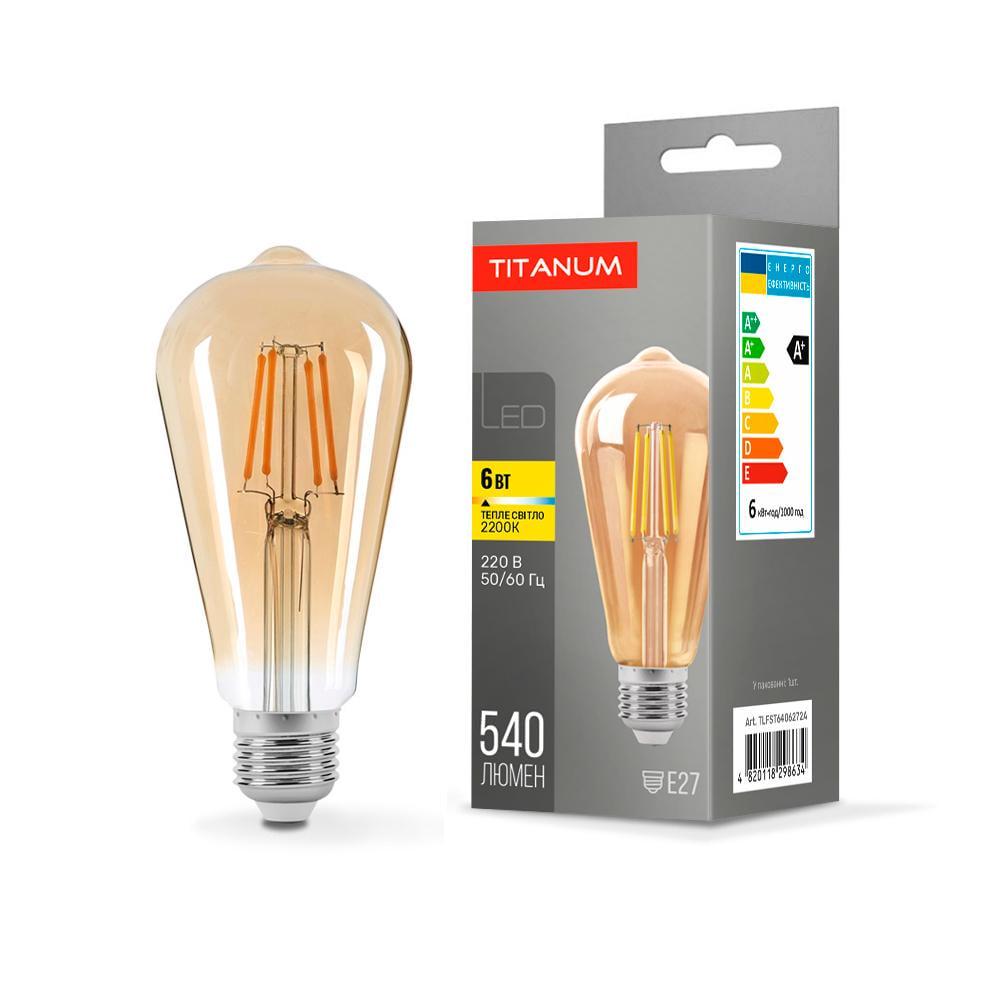 Лампа світлодіодна TITANUM Filament ST64 6W E27 2200K Бронзовий (27844446)