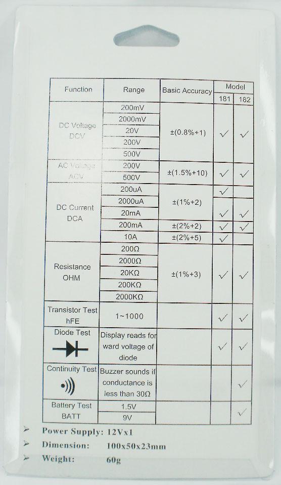 Мультиметр тестер DT-182 - фото 4 Мультиметр тестер DT-182 - фото 4