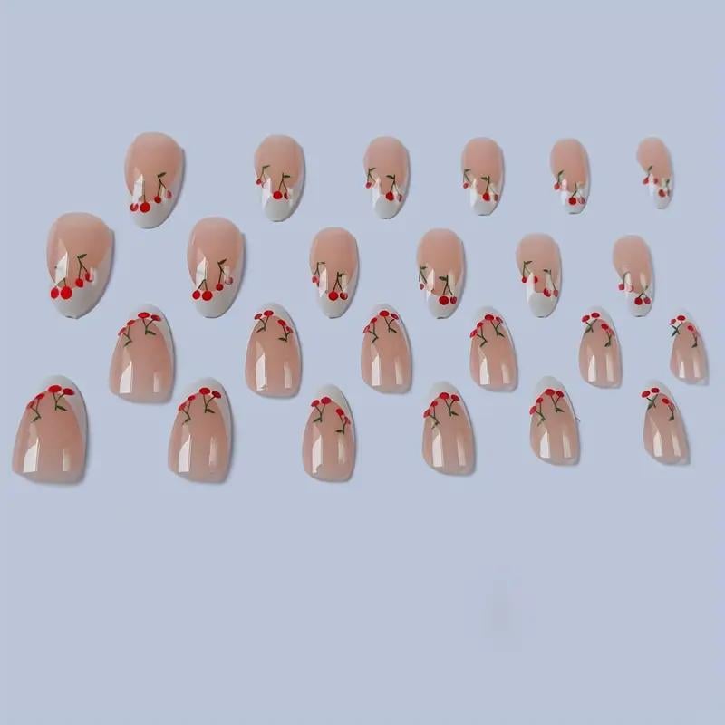 Накладні нігті френч Вишеньки мигдаль середньої довжини з клейовими пластинами 24 шт. Білий з червоним (2789190719) - фото 5 Накладні нігті френч Вишеньки мигдаль середньої довжини з клейовими пластинами 24 шт. Білий з червоним (2789190719) - фото 5