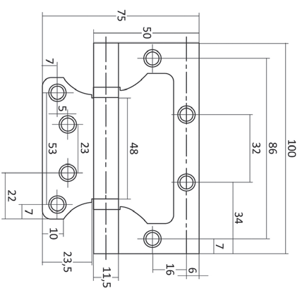 Петля Kedr Flush бабочка 100х75х2,5 см узкая стальная Латунь полированная - фото 2