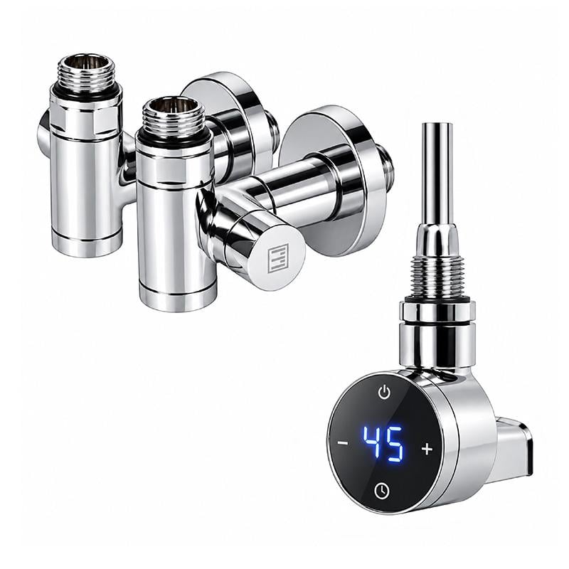 ТЭН для полотенцесушителя Onlyheat Argent Chrome Pro 0,6 кВт и краны под ТЭН Ideale Senso Хром (68871)