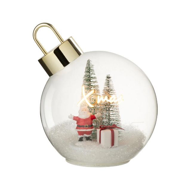 Шар стеклянный с Санта-Клаусом новогодний настольный с подсветкой J-LINEd 18 см