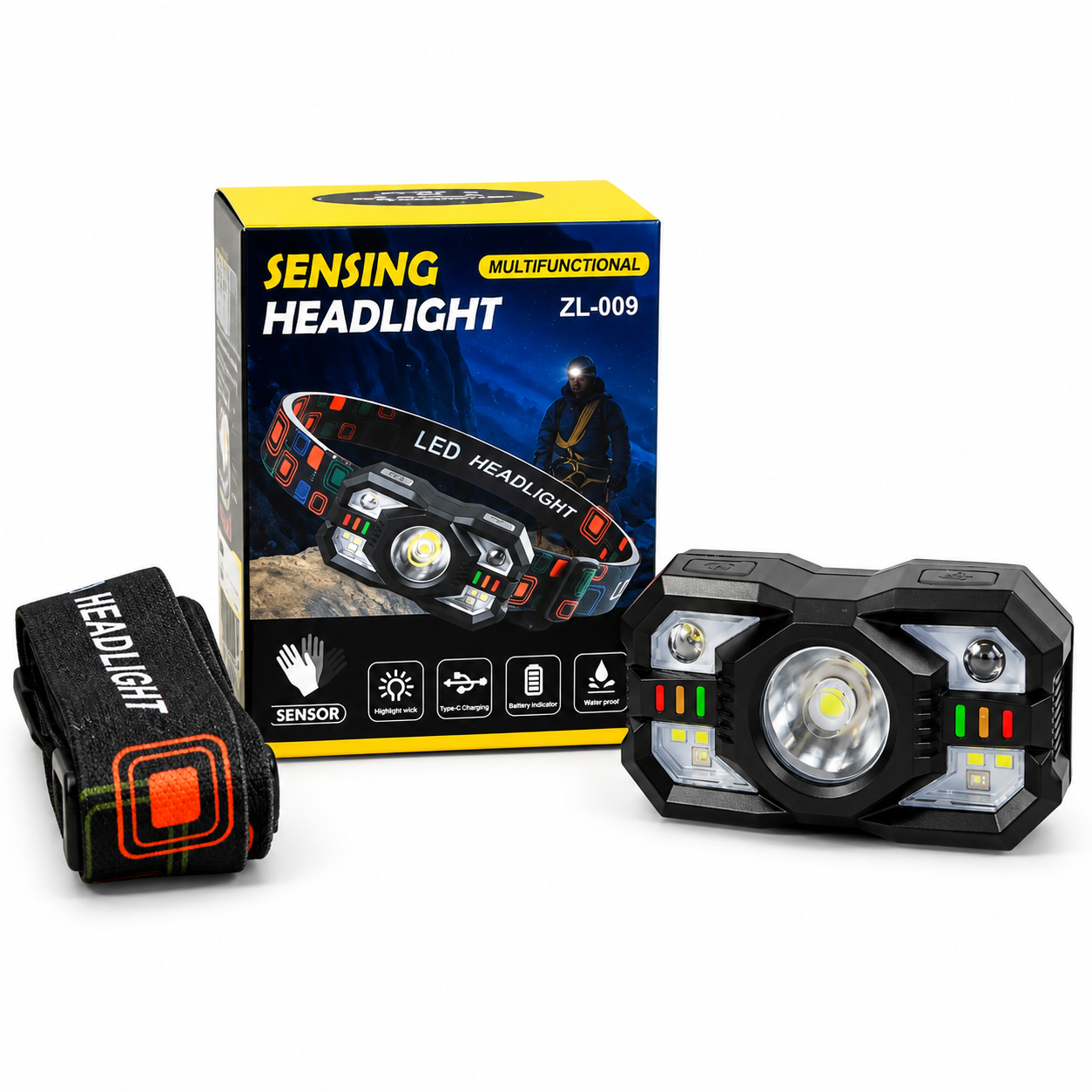 Фонарь налобный XS-09 с датчиком движения LM+6 SMD белый/красный свет USB Type-C Красный (ML-06967)